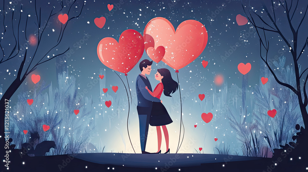 Obraz premium loving couple happy new year and valentine day card and banner.Realistic photos in high definition.