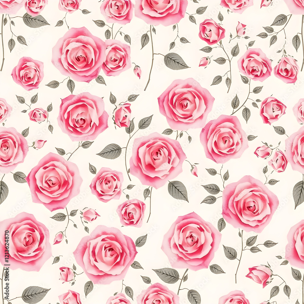 A seamless rose pattern in pastel pink and white on a light gray background, giving a clean and modern aesthetic
A seamless rose pattern in pastel pink and white on a light gray background, giving a clean and modern aesthetic