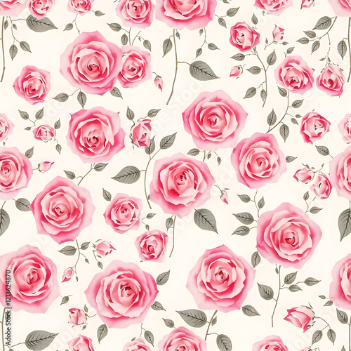 Wallpaper Mural A seamless rose pattern in pastel pink and white on a light gray background, giving a clean and modern aesthetic
 Torontodigital.ca