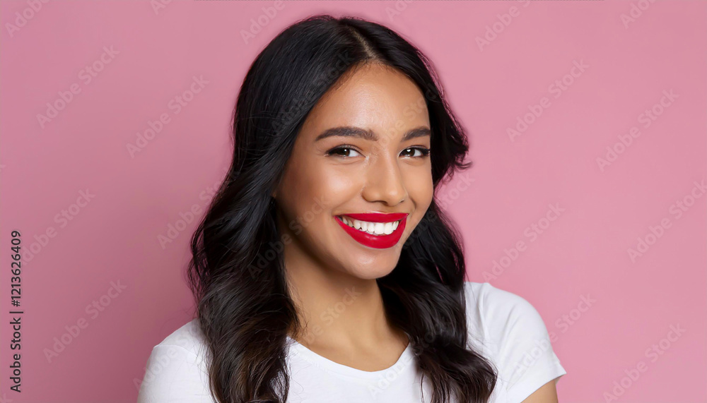 beautiful young woman happy on pink background beautiful young woman happy on pink background