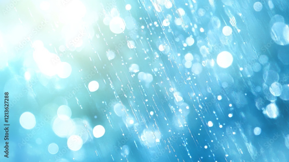 Obraz premium ethereal digital matrix pattern, cascading binary code streams, aqua blue cybernetic rain effect, floating bokeh particles, atmospheric depth layering, translucent data visualization, luminous