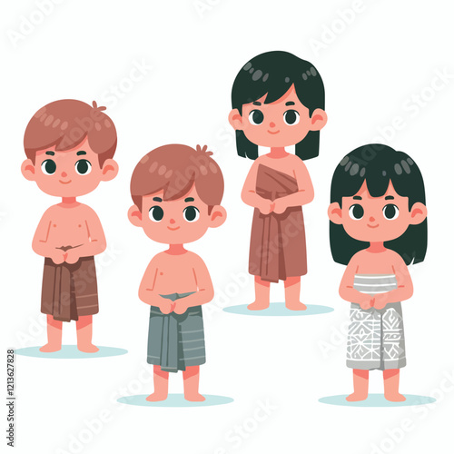 vector image of a small child wearing traditional traditional clothes