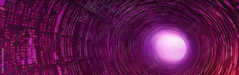 Tunnel background made of data, binary code, matrix, purple color Tunnel background made of data, binary code, matrix, purple color