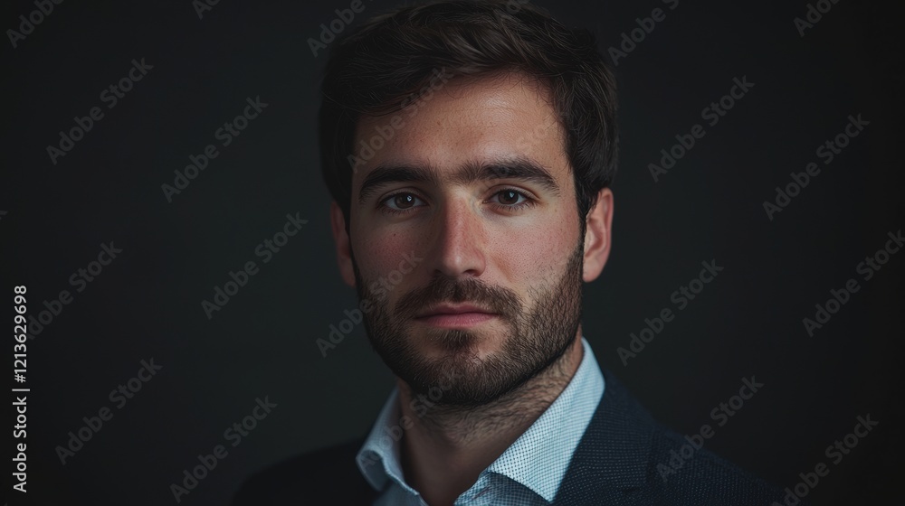 A man with a beard and a blue jacket. Generative AI A man with a beard and a blue jacket. Generative AI