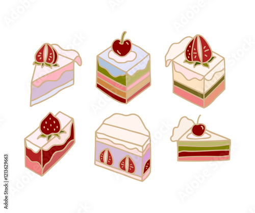Vintage romantic hand drawn strawberry cake, love, sweet jam, tea cups, coffee line art illustration elements