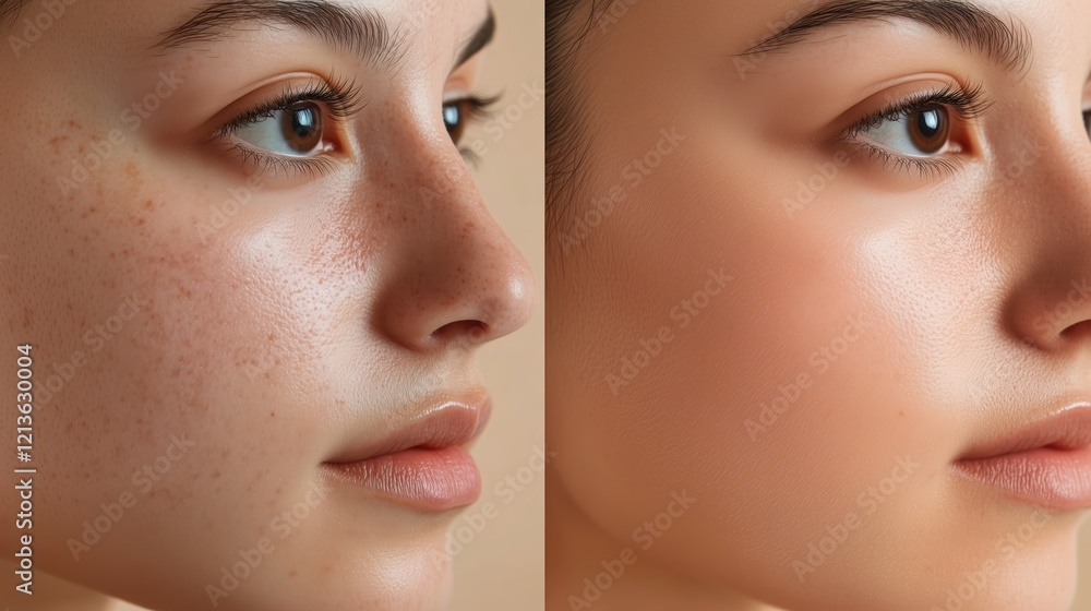 Before and after skincare treatment comparison studio close-up images bright lighting beauty results Before and after skincare treatment comparison studio close-up images bright lighting beauty results