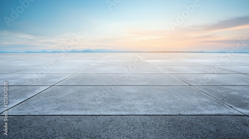 Vast Concrete Plane Meets Serene Sunset Landscape