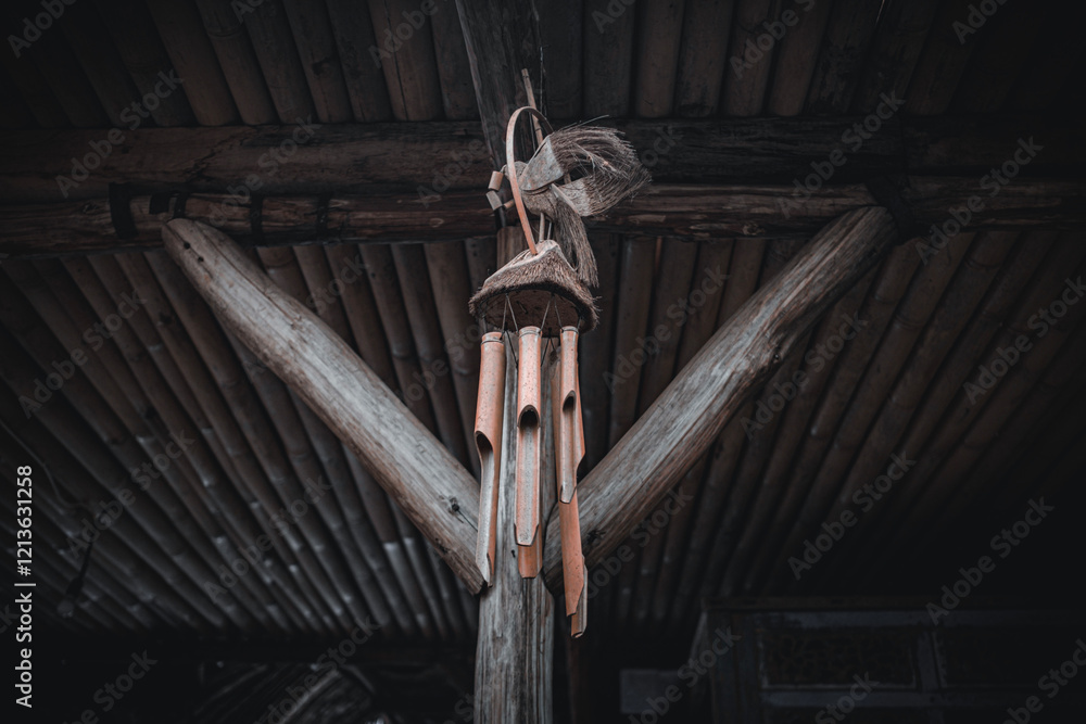 Fotografie bamboo wind chimes displayed in a restaurant