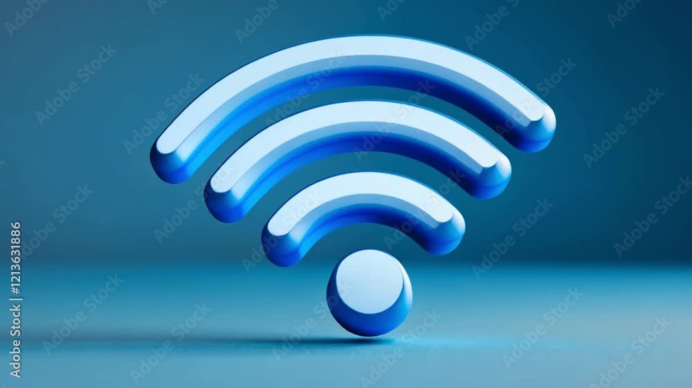 A modern blue Wi-Fi symbol representing wireless connectivity and communication. A modern blue Wi-Fi symbol representing wireless connectivity and communication.