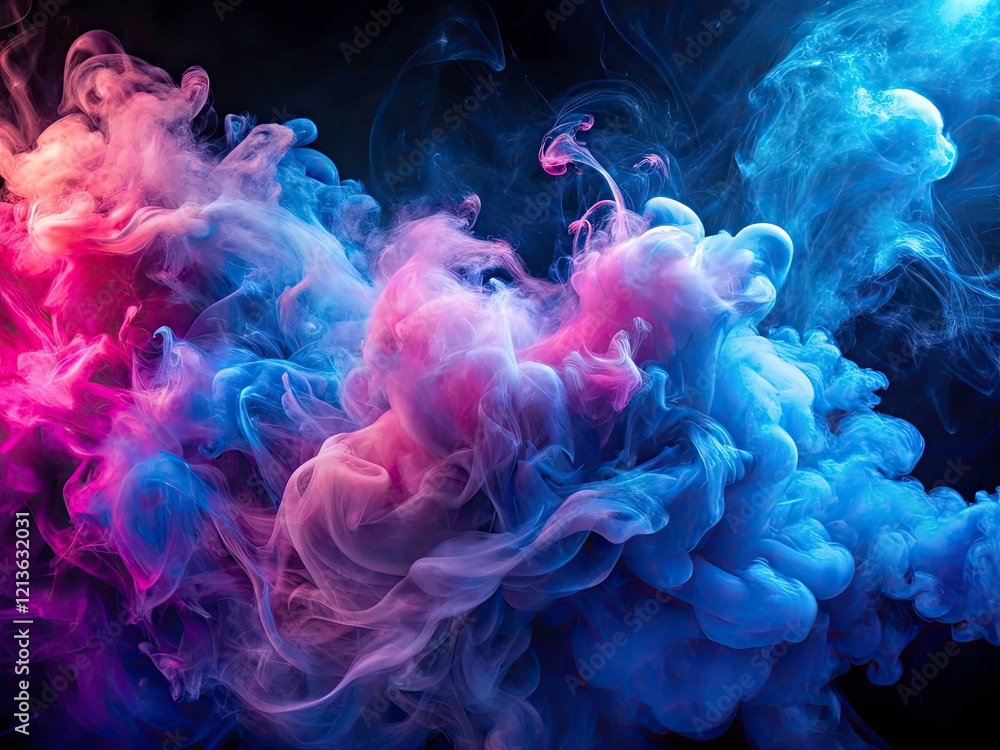 Obraz premium Blue Pink Abstract Smoke Background, Swirling Nebula, Fantasy Art, Cosmic Dust, Abstract Texture, Colorful Smoke, Digital Art, Fantasy Background, Ethereal, Dreamy, Mystic, Glowing Smoke