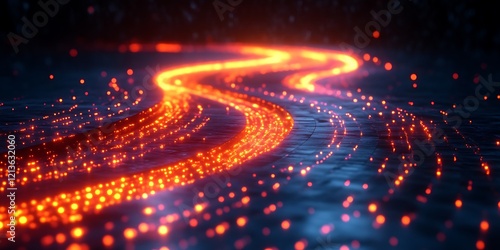 Glowing orange trail on dark background.