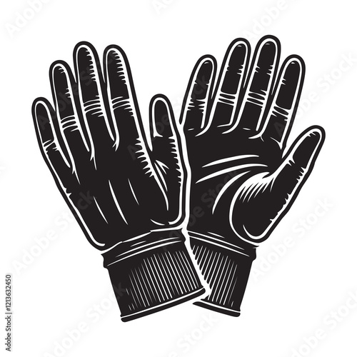 Gloves Silhouette Vector Illustration, Solid White Background.
