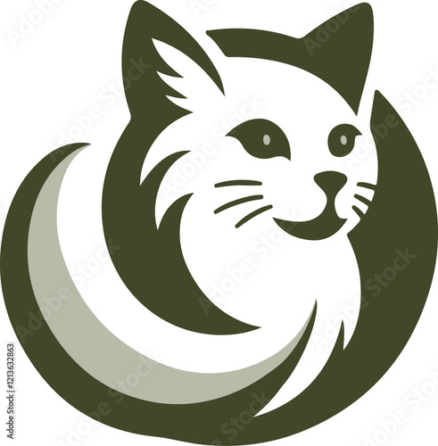 Elegant Cat Head Logo with Swirling Pattern and Natural Green Color