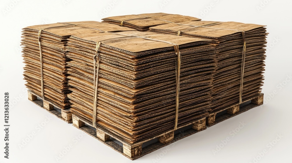Cardboard sheets stacked on pallets, warehouse, recycling. Cardboard sheets stacked on pallets, warehouse, recycling.
