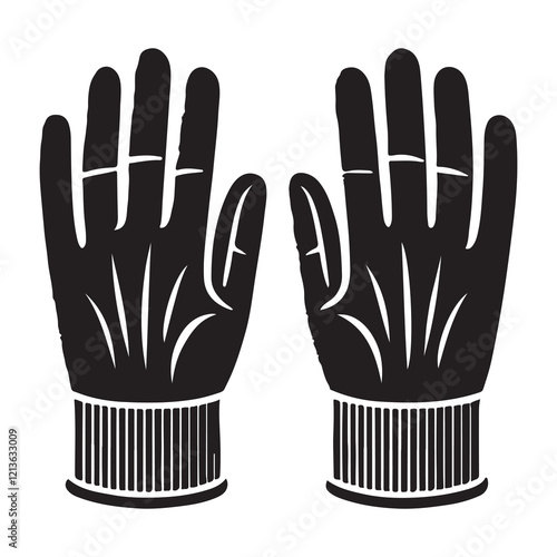 Gloves Silhouette Vector Illustration, Solid White Background.