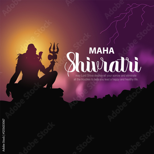 happy maha Shivratri with trisulam, a Hindu festival celebrated of lord shiva night, english calligraphy. abstract vector illustration design