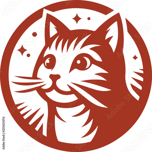 Stylized Cat Head Logo in Warm Reddish Brown with Stars