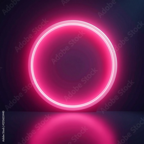 Bright pink neon circle illuminating a dark background with a glossy finish.
