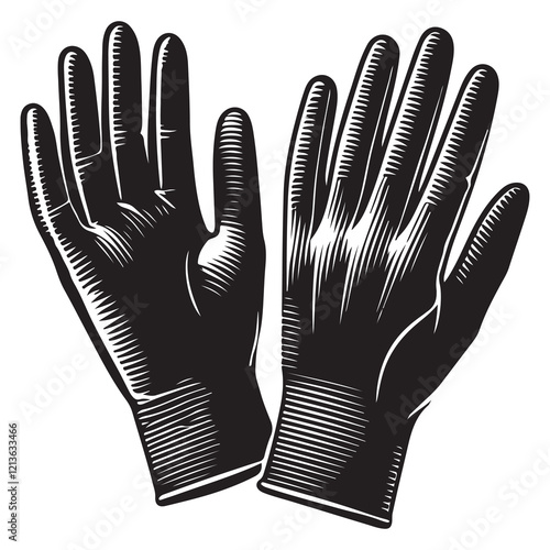 Gloves Silhouette Vector Illustration, Solid White Background.