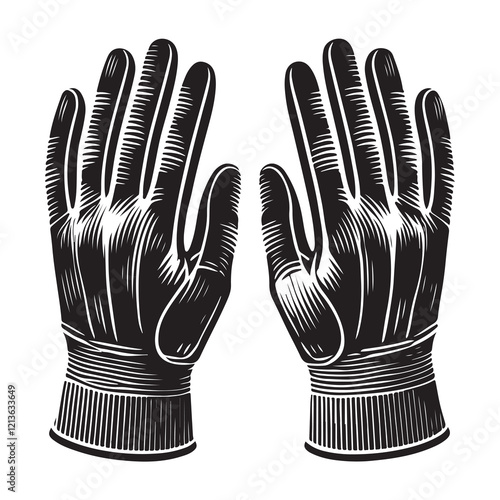 Gloves Silhouette Vector Illustration, Solid White Background.