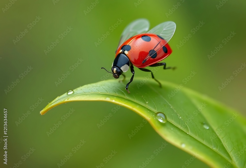 Fototapeta premium Ladybug Taking Flight: A Vibrant Macro Photograph