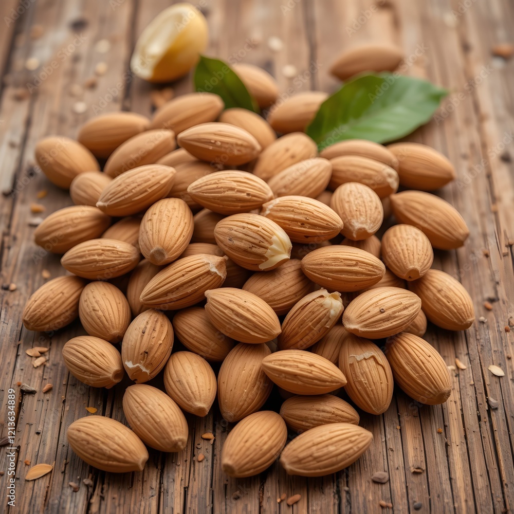 Fototapeta premium almonds on wooden table