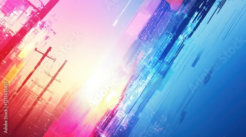 An abstract technology background featuring dynamic stock market business data and vibrant electric pole energy industry imagery, creating a compelling banner backdrop that captures essence of innovat photo