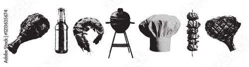 Abstract halftone grunge summer barbeque design elements