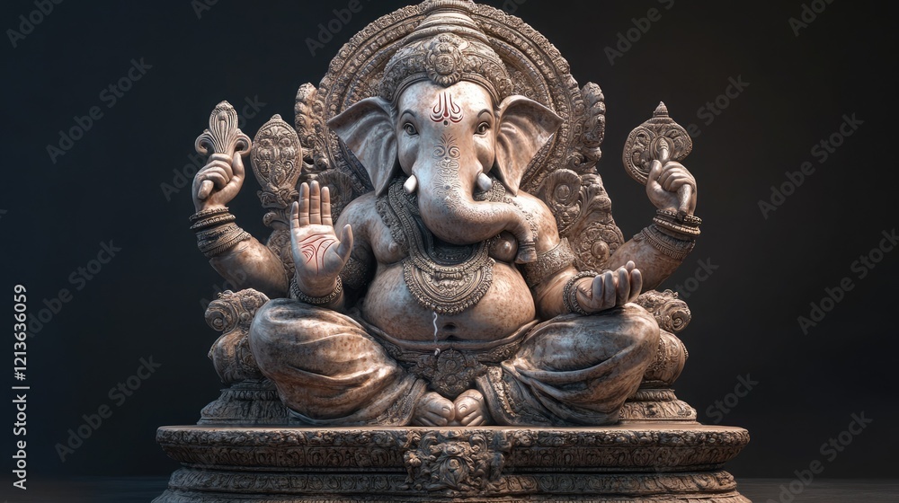 Majestic Depiction of Lord Ganesha, Highlighting Wisdom and Grace Majestic Depiction of Lord Ganesha, Highlighting Wisdom and Grace