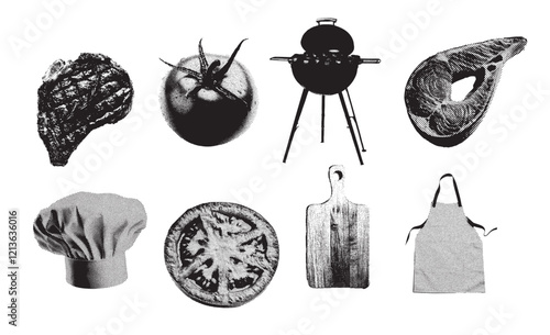 Abstract halftone grunge summer barbeque design elements
