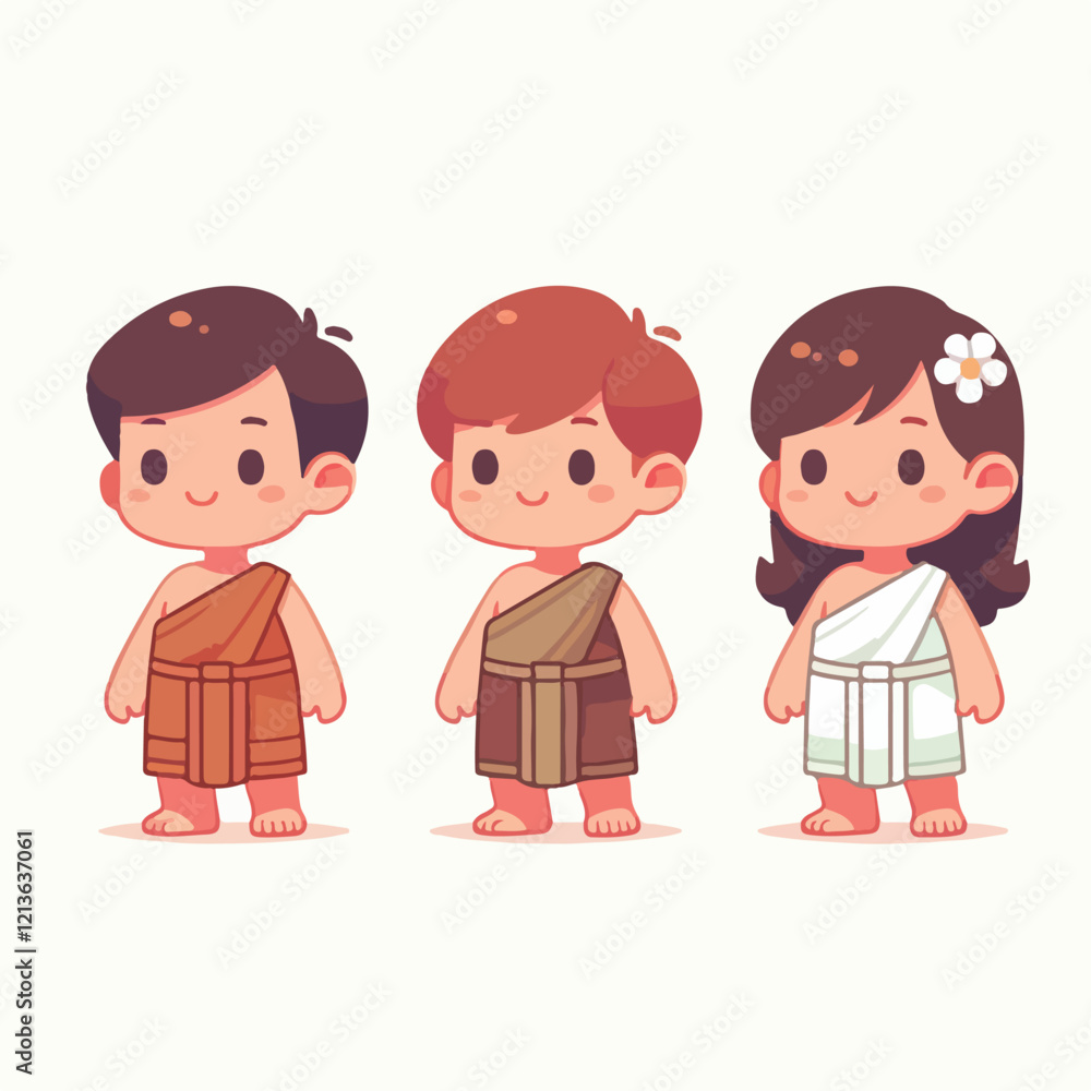 vector image of a small child wearing traditional traditional clothes