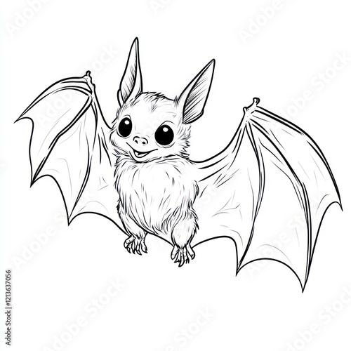 Cute cartoon bat in flight, whimsical, children's book illustration, printable art photo