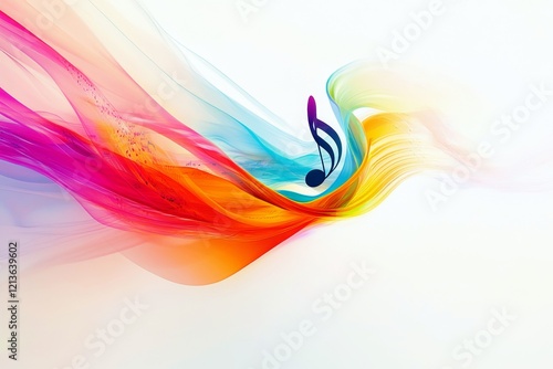 Colorful Abstract Wave with Music Note Symbol Representing Sound and Harmony in Vibrant Artistic Design for Creative Projects