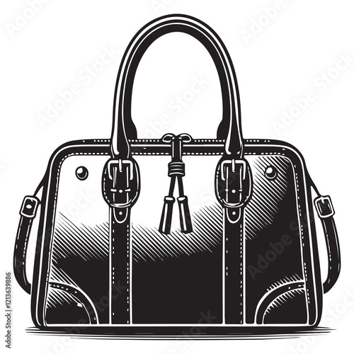 Handbag Silhouette Vector Illustration, Solid White Background.