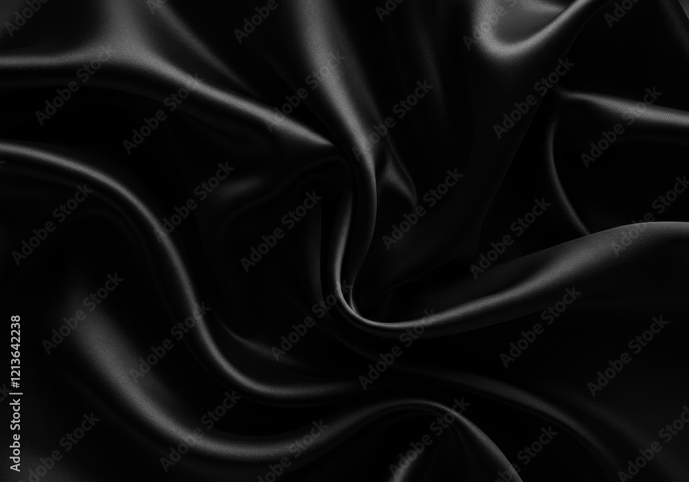 Black silk fabric, luxurious texture smooth folds dramatic lighting high contrast sensual curves glossy surface abstract patterns, monochromatic, detailed wrinkles, elegant drapery, dark background Black silk fabric, luxurious texture smooth folds dramatic lighting high contrast sensual curves glossy surface abstract patterns, monochromatic, detailed wrinkles, elegant drapery, dark background