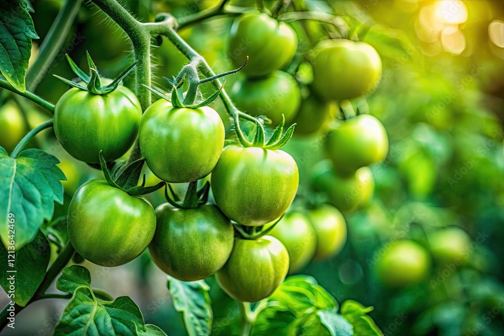 Green Tomatoes Garden Photography: Rule of Thirds Composition, Unripe Tomatoes, Vine Ripening, Lush Foliage, Summer Harvest Green Tomatoes Garden Photography: Rule of Thirds Composition, Unripe Tomatoes, Vine Ripening, Lush Foliage, Summer Harvest