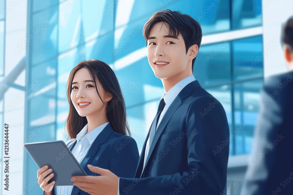 Confident business professionals smiling outdoors. Confident business professionals smiling outdoors.