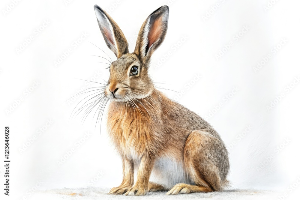 Fototapeta premium Simple line art rabbit, minimalist bunny sketch on white.