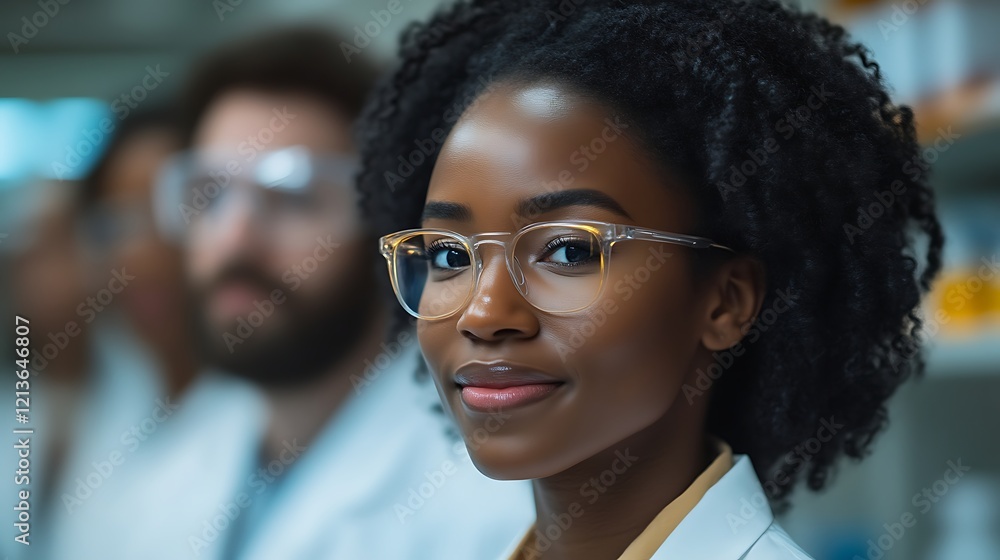 Confident female scientist in lab coat. Confident female scientist in lab coat.