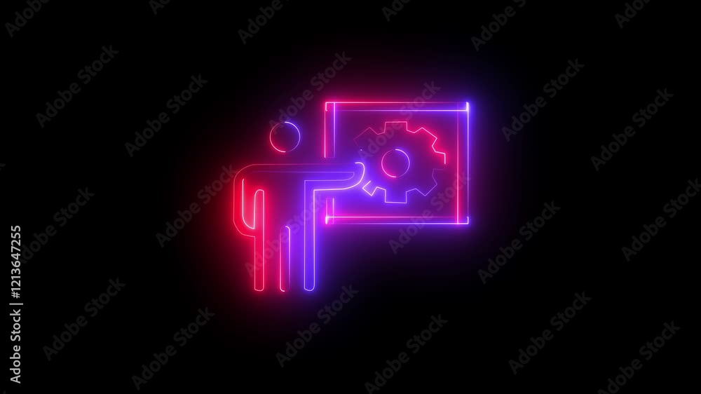 Glowing Business Symbols – Neon Management Icons red and pink color Glowing Business Symbols – Neon Management Icons red and pink color