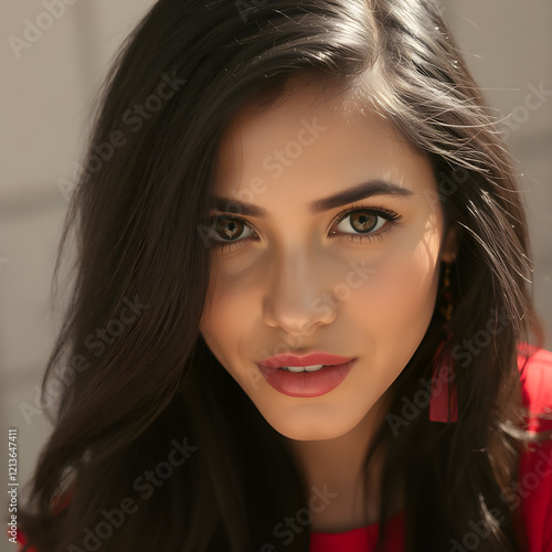 Wallpaper Mural Modelo latina: sofisticación y pasión en un outfit rojo vibrante. Torontodigital.ca