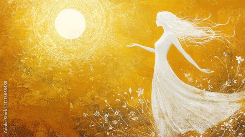 Connect with your spiritual goddess through a white silhouette against a golden backdrop