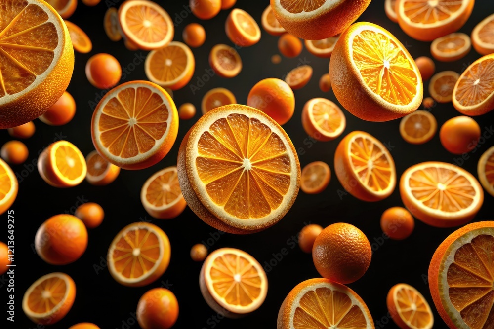 Vibrant animated orange patterns loop seamlessly against a black backdrop, creating abstract 3D food art. Vibrant animated orange patterns loop seamlessly against a black backdrop, creating abstract 3D food art.