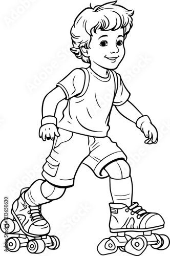 boy play roller skates drawing