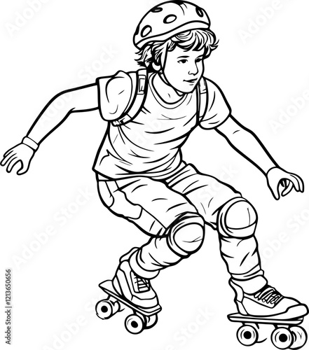 boy play roller skates drawing