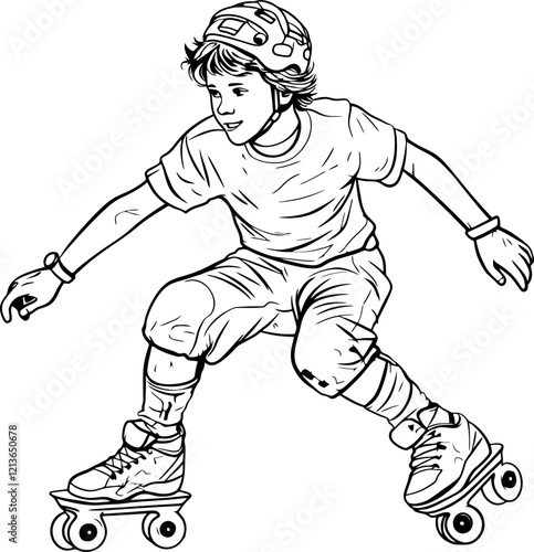 boy play roller skates drawing