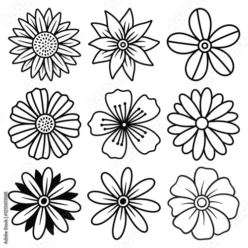 Set of flower line art vector
