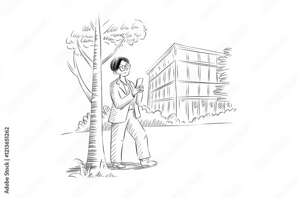 Person using phone near building and tree Person using phone near building and tree