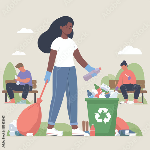 vector image of people cleaning up rubbish