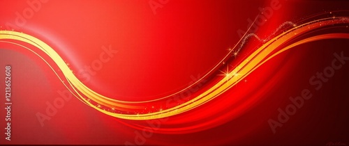 Abstract Curved Red Shape with Lighting Effect – Luxury Design on Red Background with Copy Space